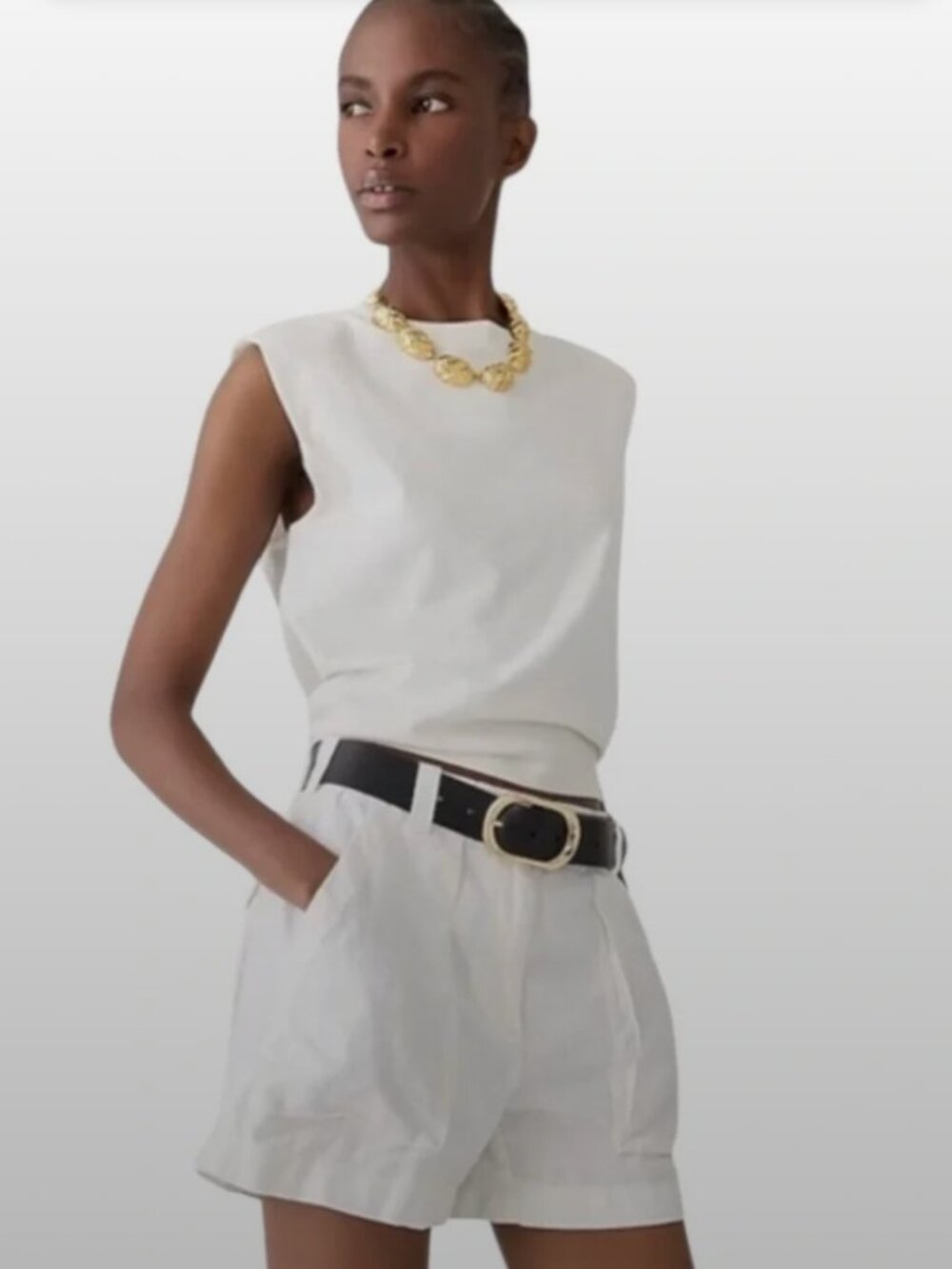White Muscle Shoulder-Padded Tee